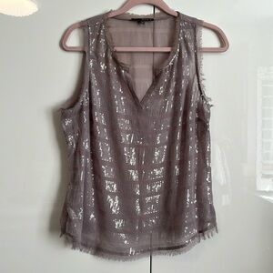 MATTY M Sequin Sleeveless V Neck Blouse, Size S